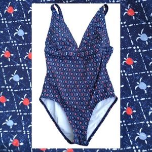 Reyn Spooner Navy Blue Royal Honu Turtles Swimsuit Size 8 One Piece Bathing Suit